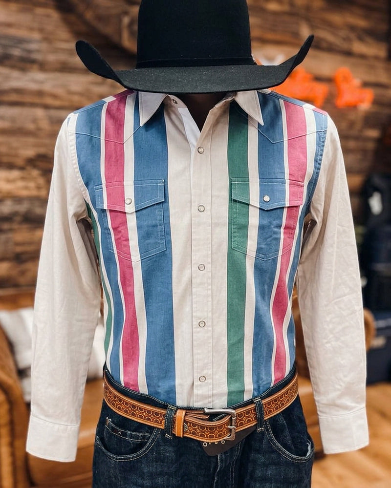 Men's Vibrant Stripe Western Long Sleeve Shirt