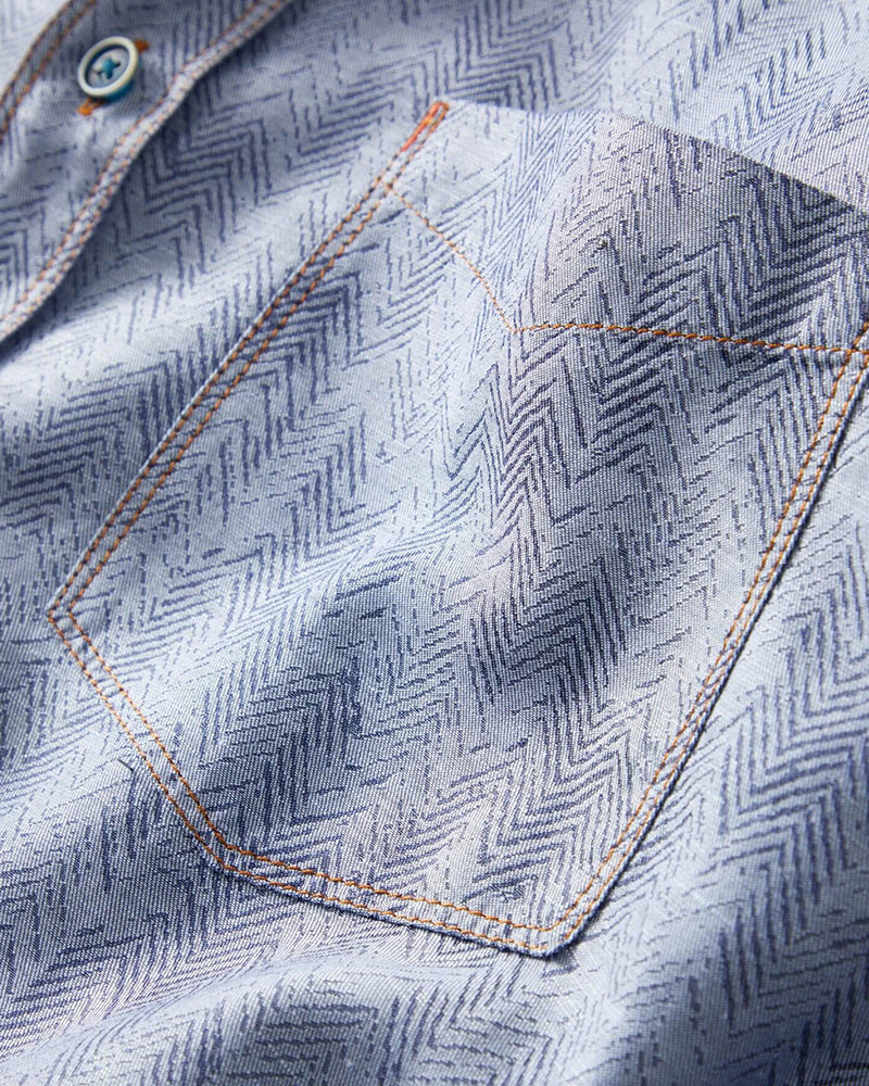 Short Sleeve Herringbone Pattern Shirt