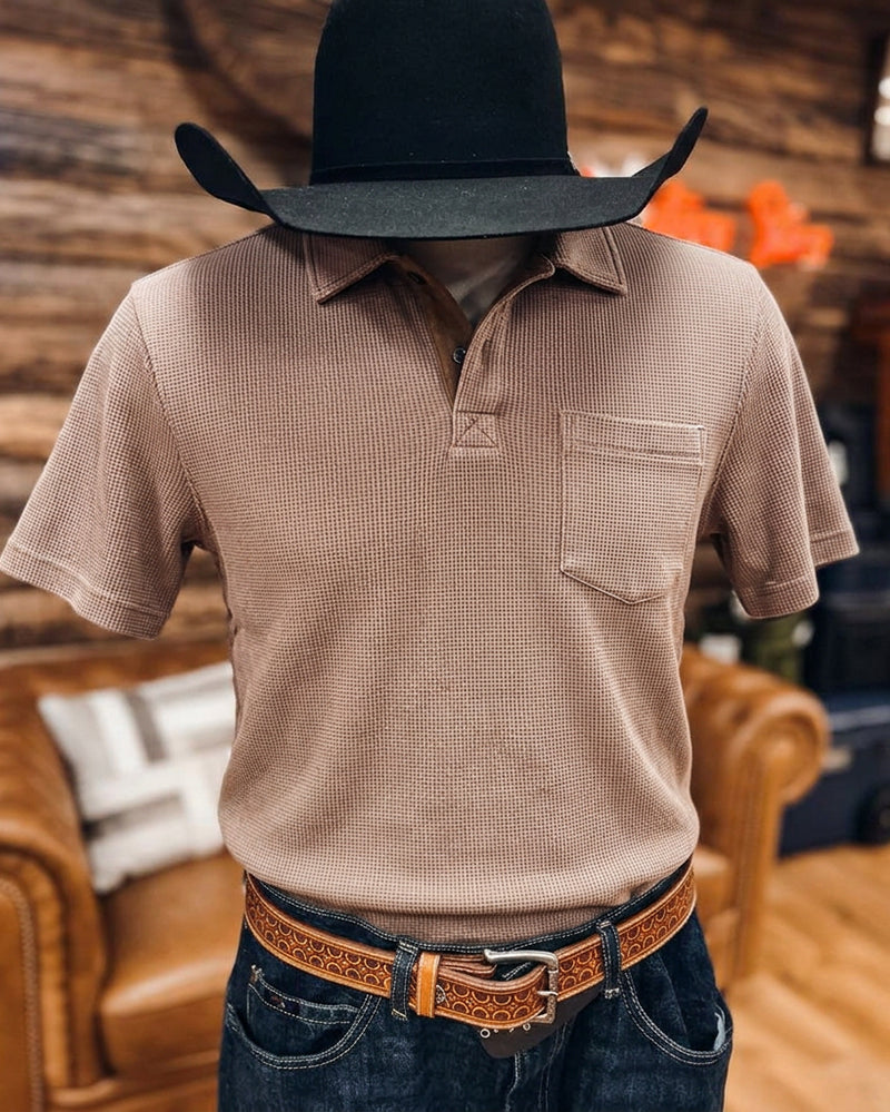 Short Sleeve 2-Button Waffle Knitted Polo