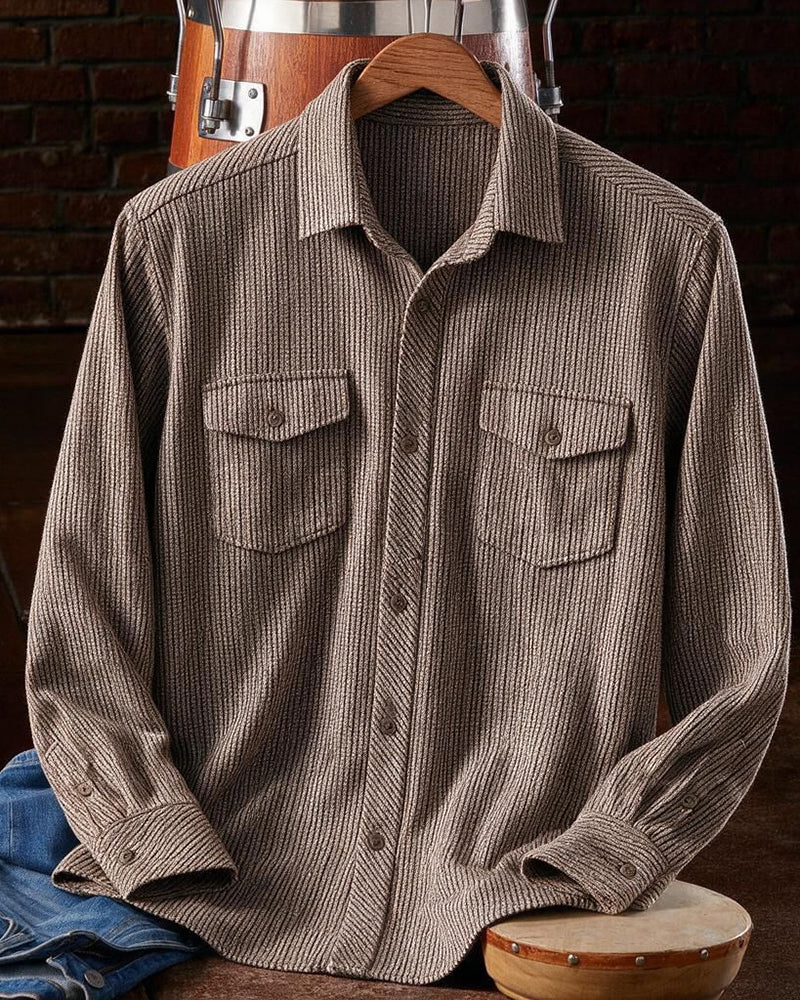 Vertical Stripe Knit Athletic Button Shirt
