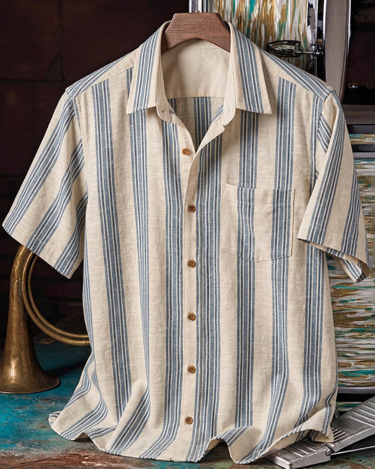 Beige Stripe Short Sleeve Shirt