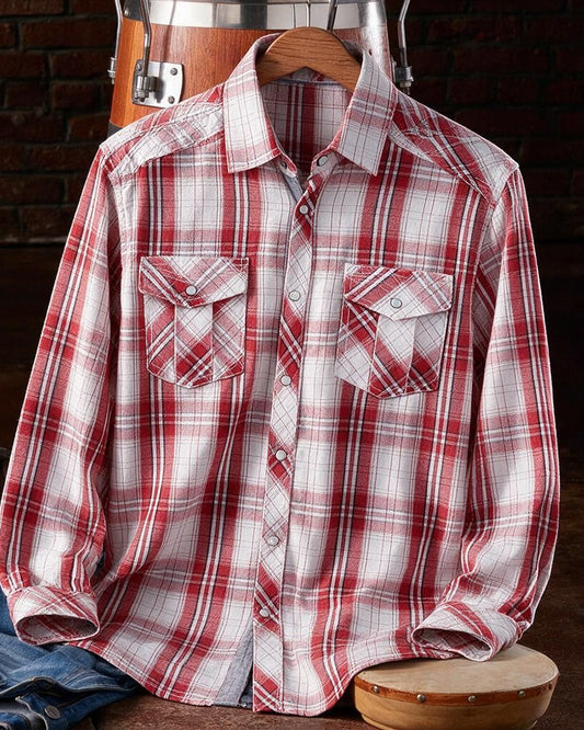 Dual Pocket Contrast Trim Woven Snap Plaid Shirt