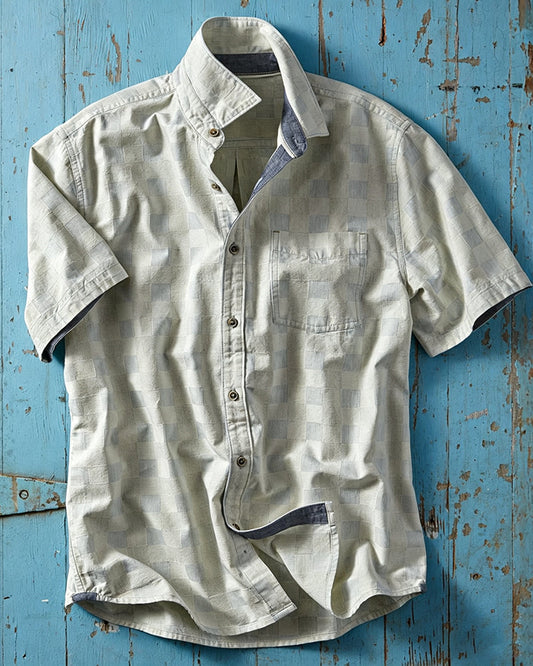 Men's Off-White Short Sleeve Button-Up Shirt