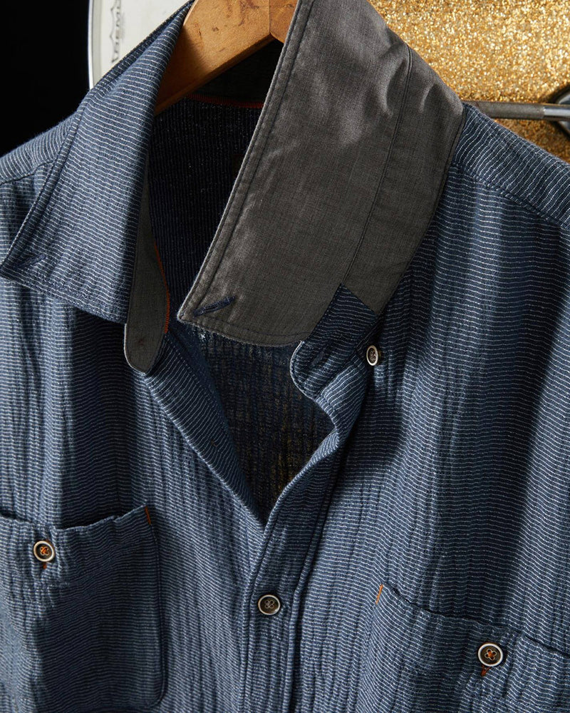 Long Sleeve Crinkle Gauze Stripe Shirt