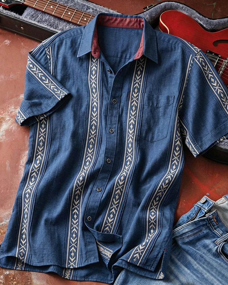 Casual Ethnic Striped Short Sleeve Shirt