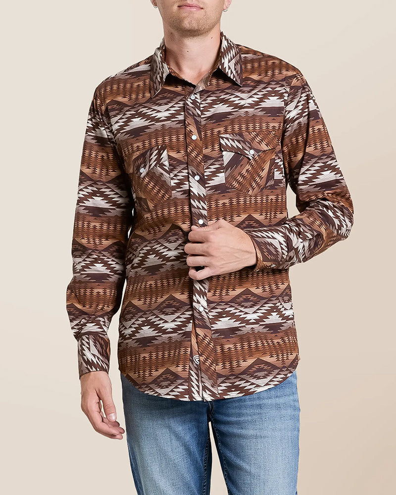 Retro Western Geo Print Button Shirt