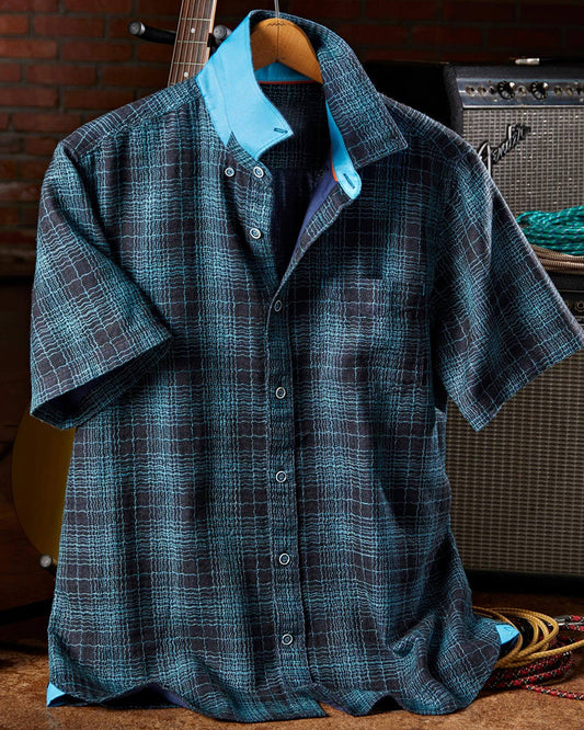 Short Sleeve Button Up Textured Shirt