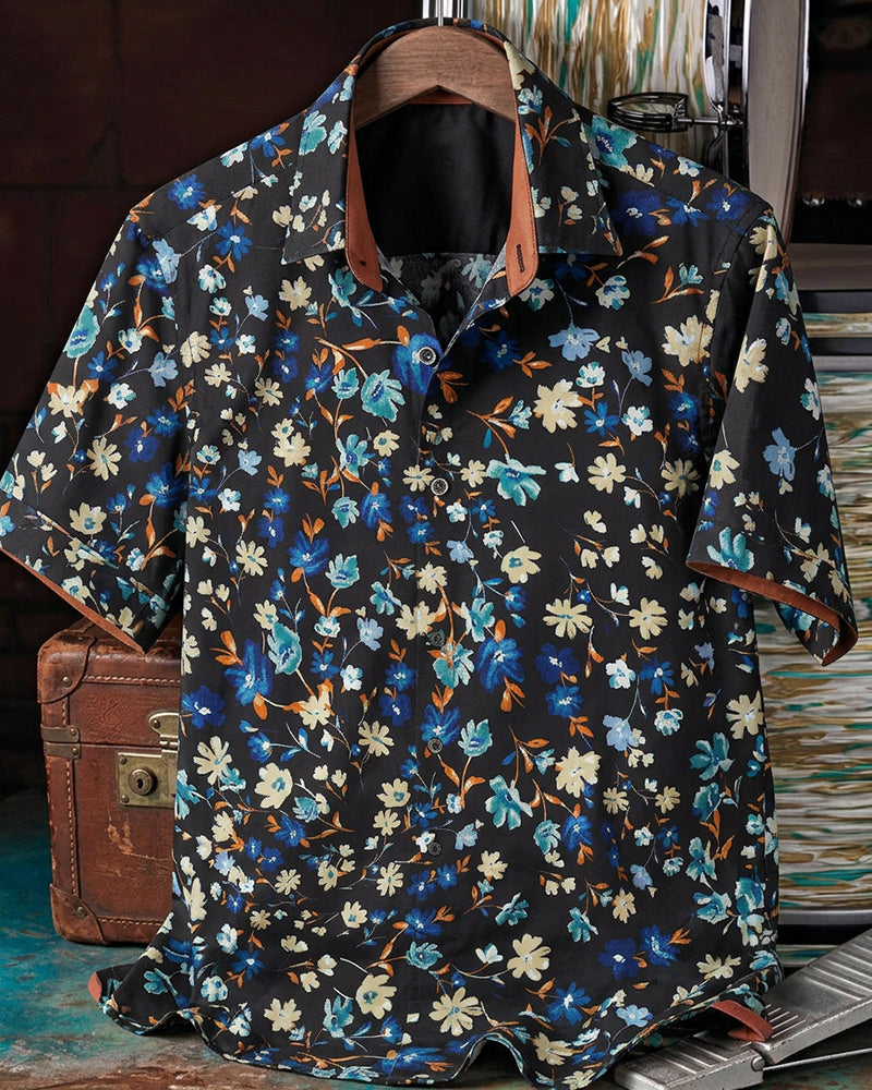 Bright Floral Print Short Sleeve Shirt