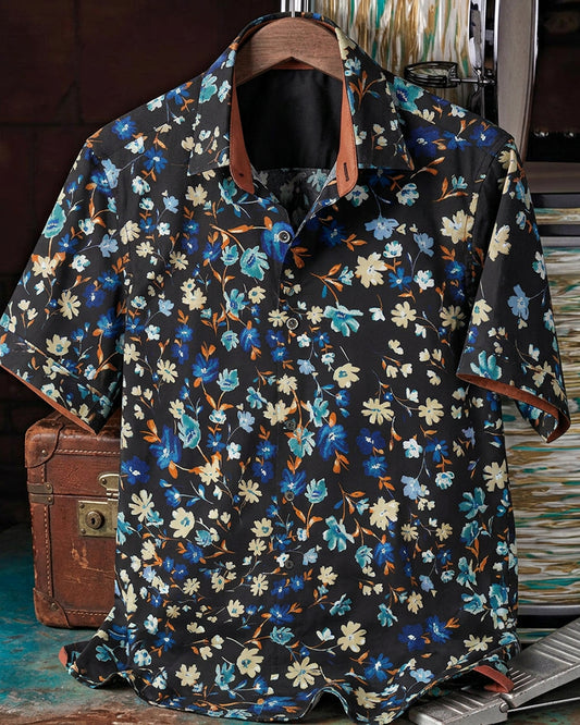 Bright Floral Print Short Sleeve Shirt