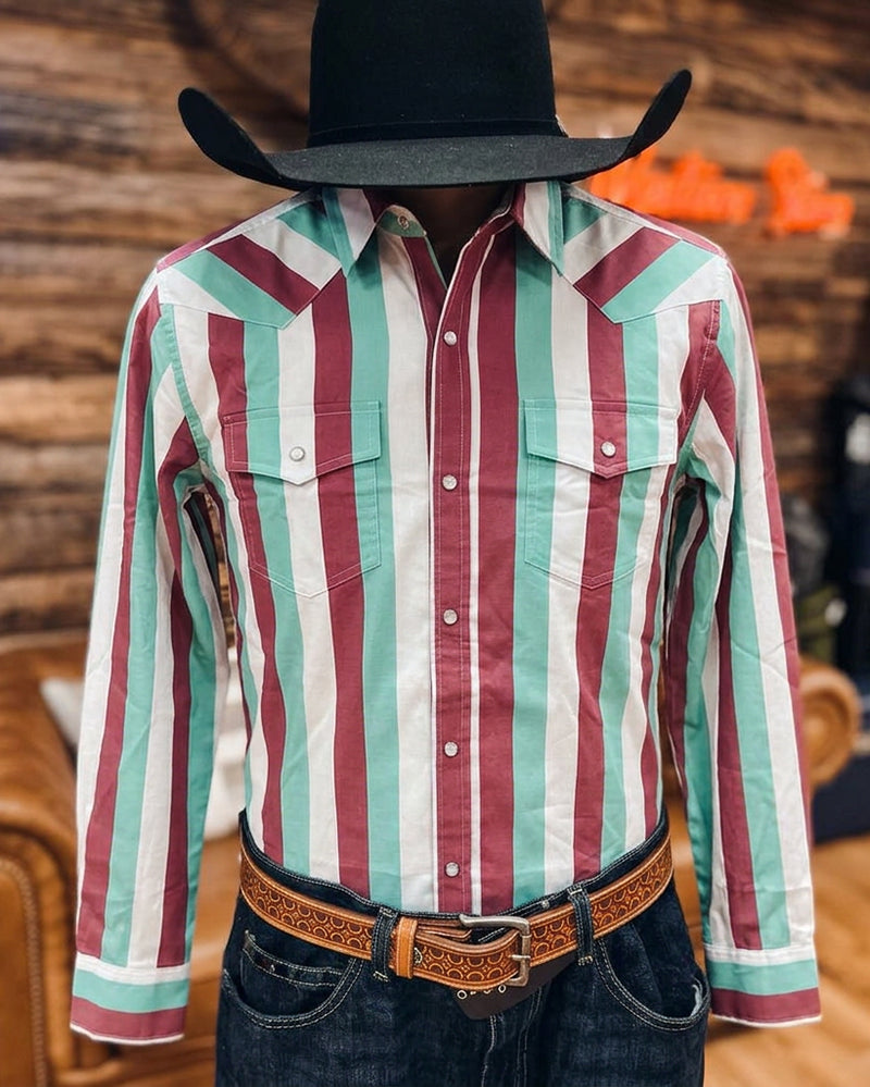 Men's Contrast Striped Dual Snap Pocket Cowboy Shirt