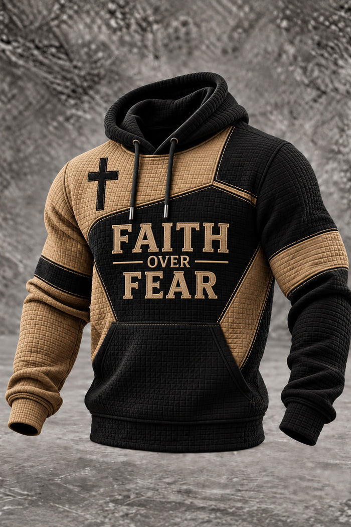 Faith Over Fear Christian Cross Colorblock Hoodie