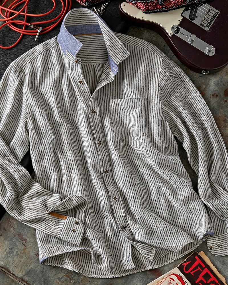 Cotton Linen Pockets Stripe Shirt