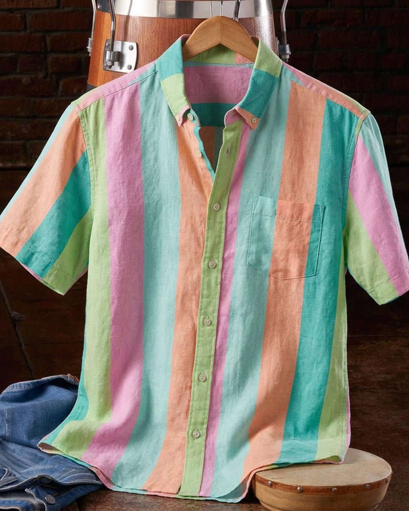 Men's Pastel Striped Short Sleeve Shirt