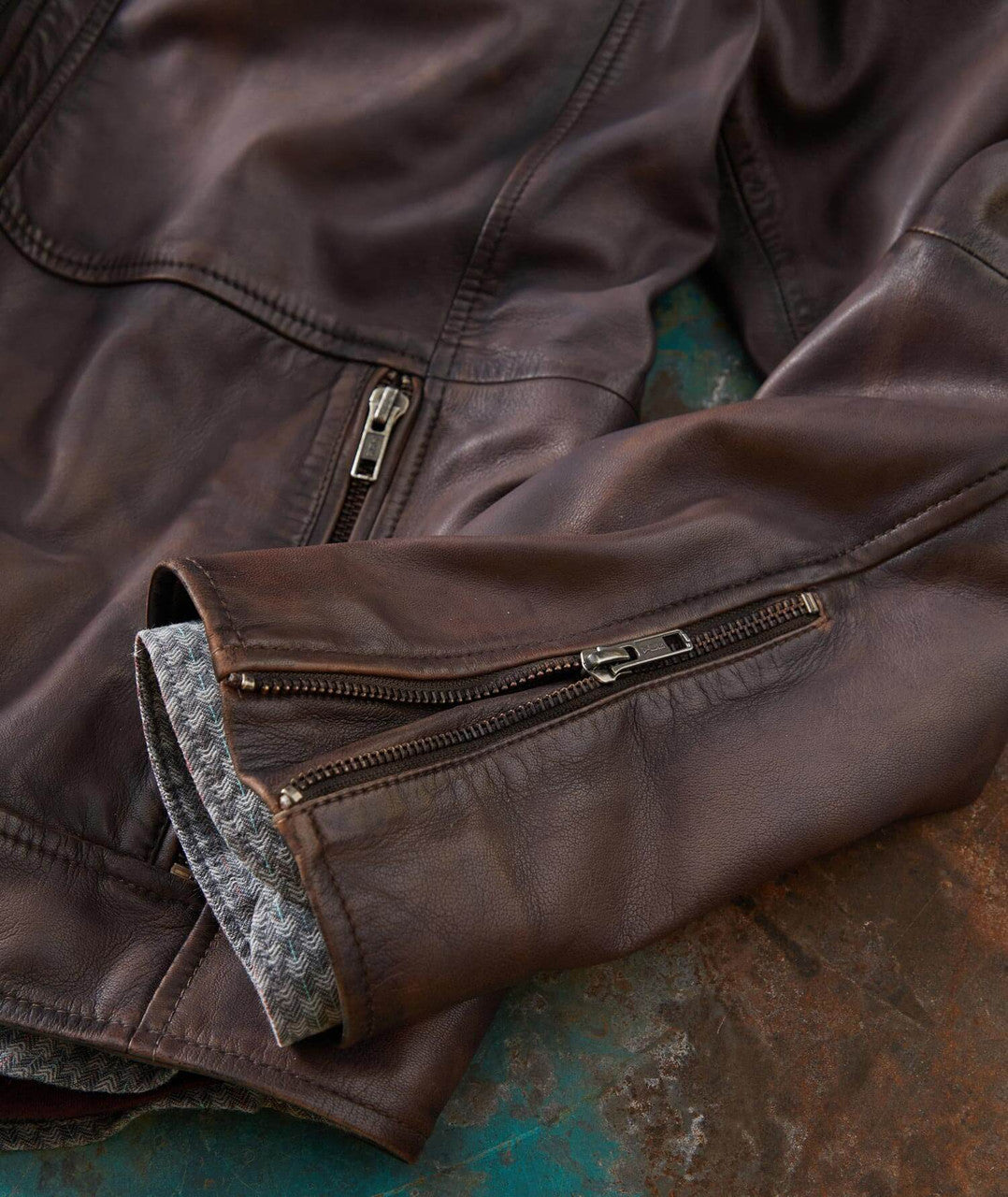Burnished Lambskin Leather Moto Jacket