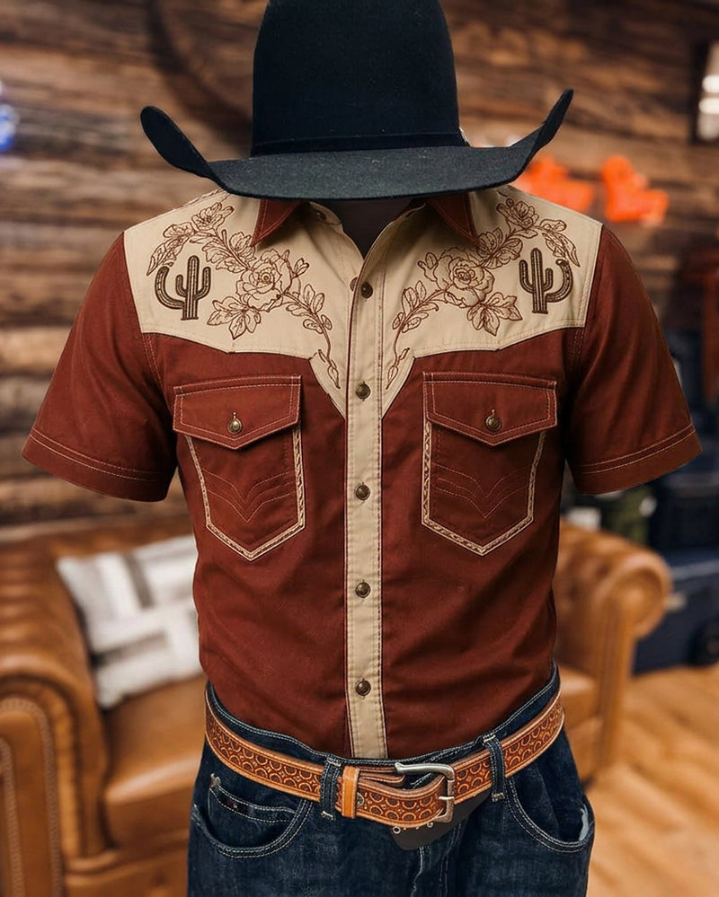 Men's Cowboy Cactus Short-Sleeve Shirt