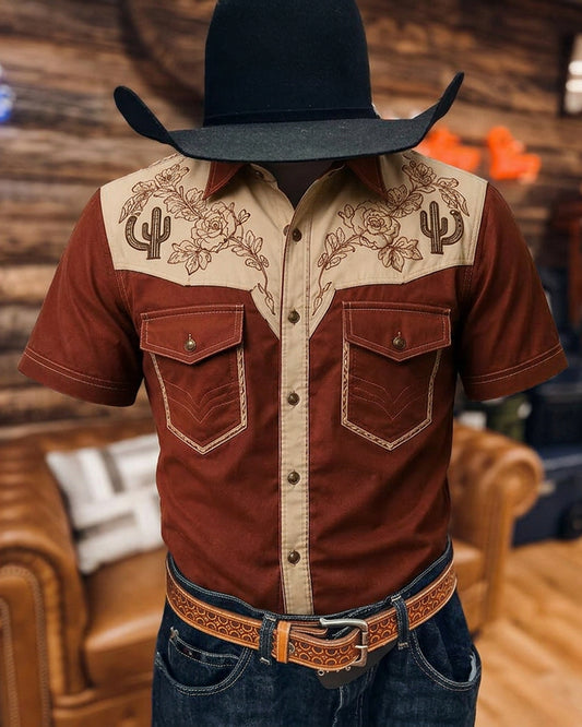 Men's Cowboy Cactus Short-Sleeve Shirt