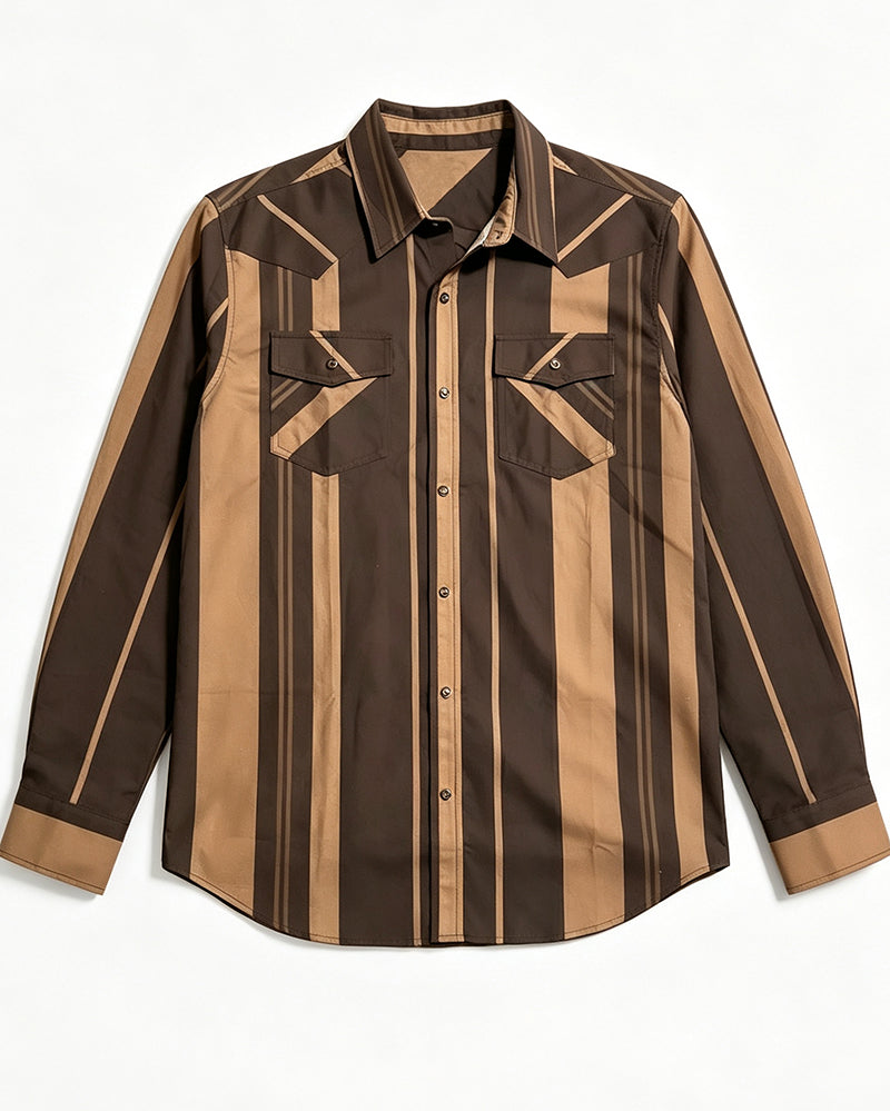 Men's Dual Tone Vertical Striped Point Yoke Western Shirt