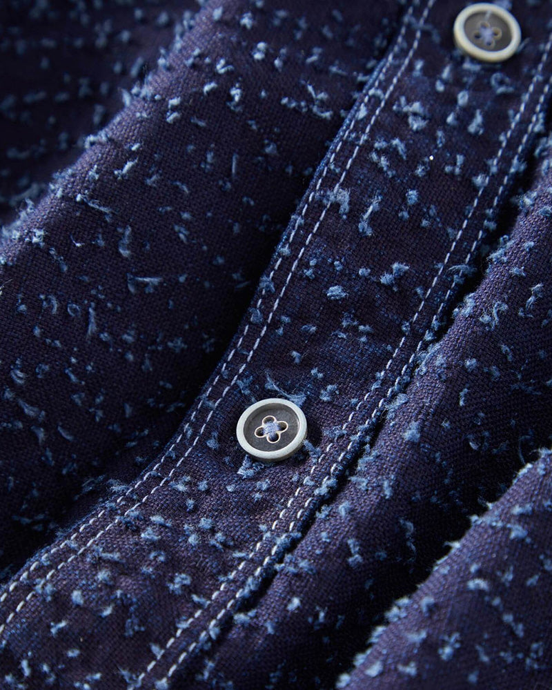 Indigo Texture Flap Pocket Spread Collar Shirt
