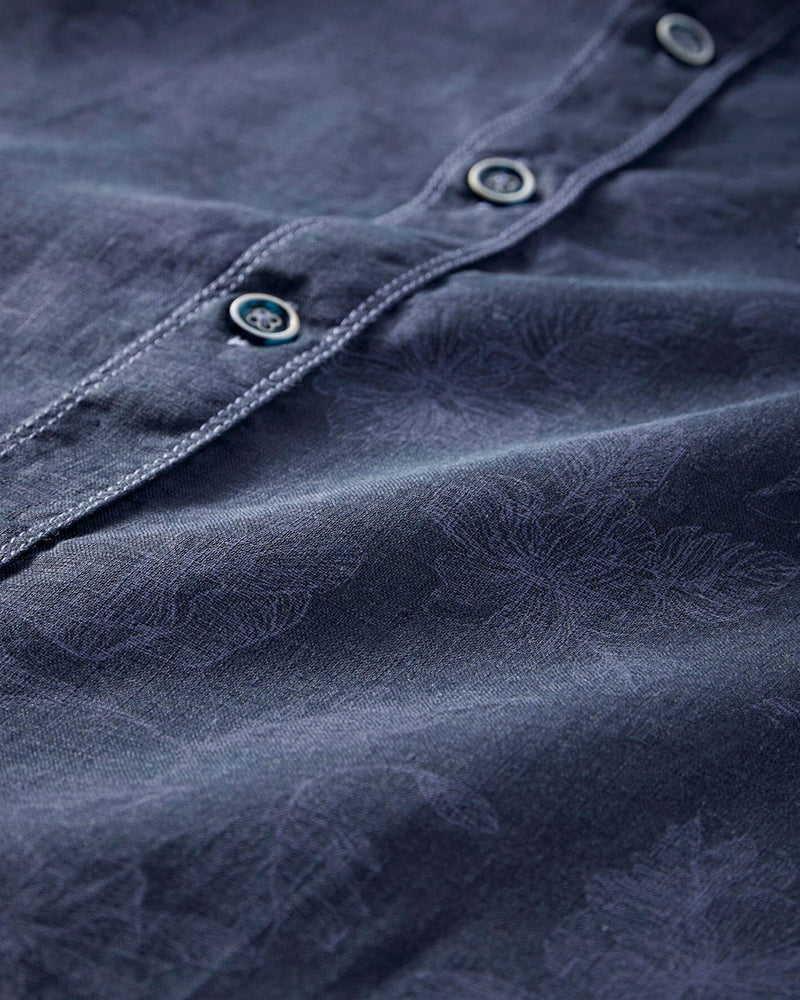 Navy Leaf Pattern Short Sleeve Shirt