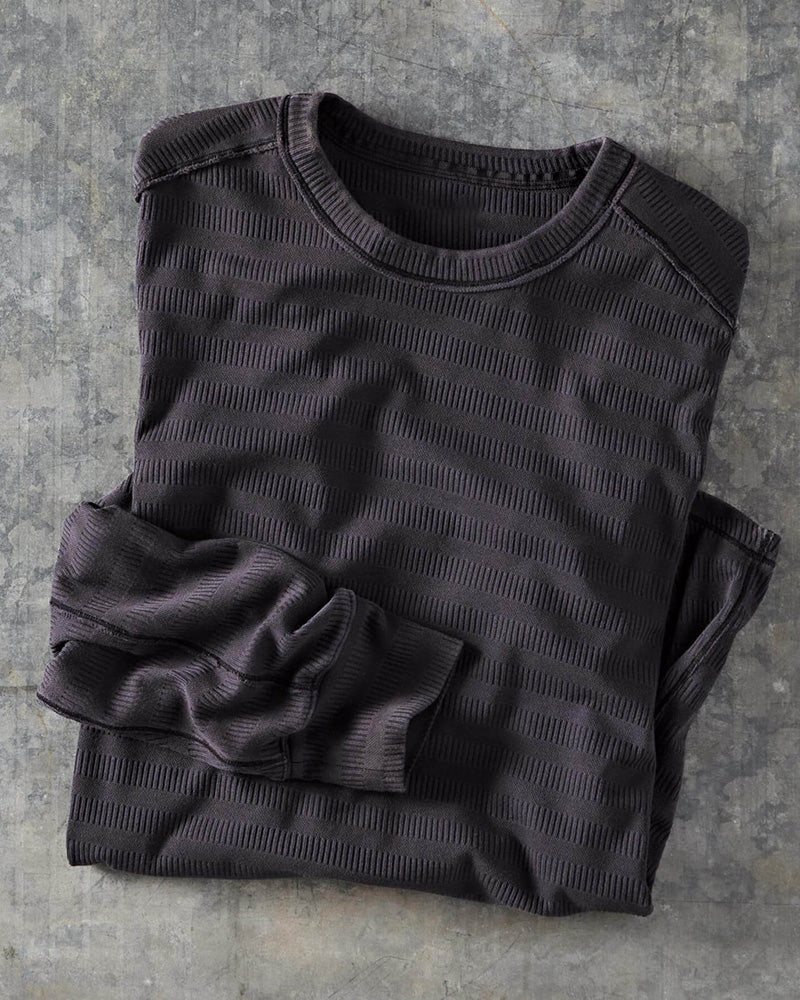 Long Sleeve Textured Stripe Crew Neck Tee