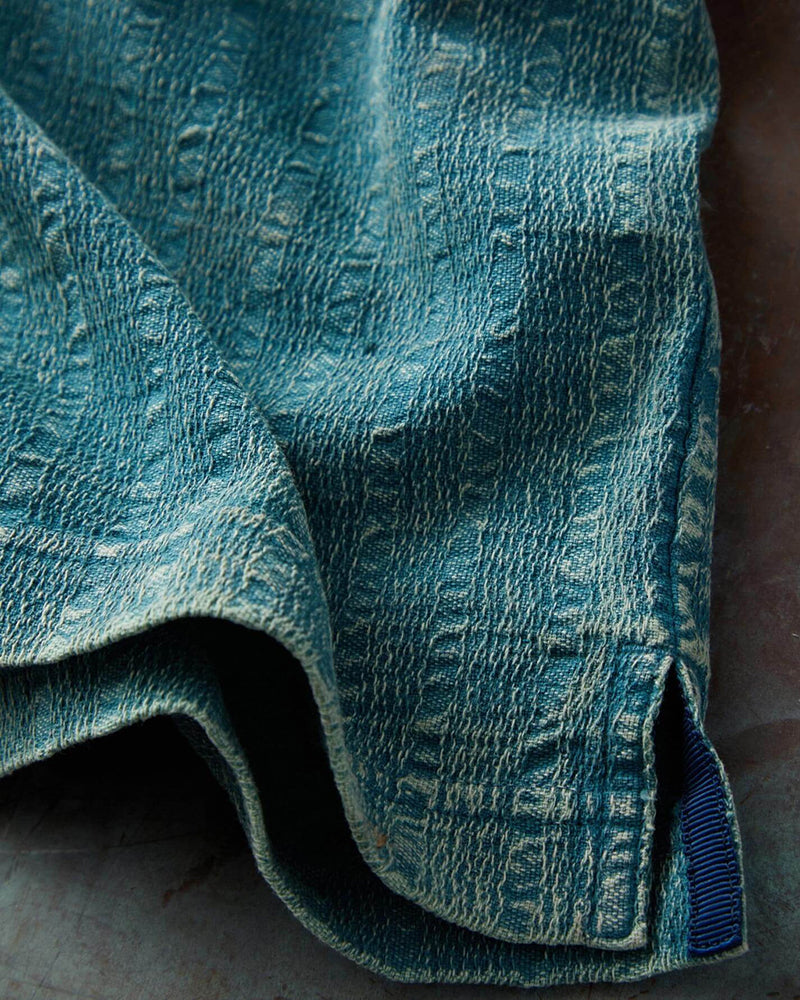 Teal Blue Woven Henley Button Shirt