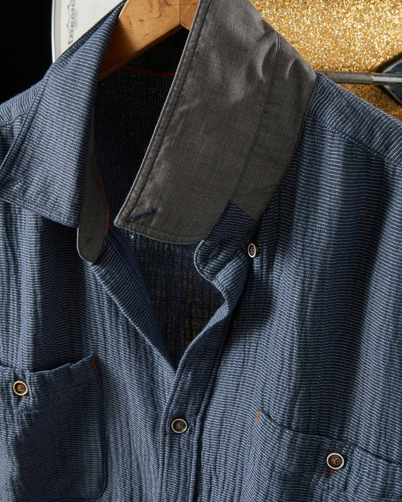 Long Sleeve Crinkle Gauze Stripe Shirt