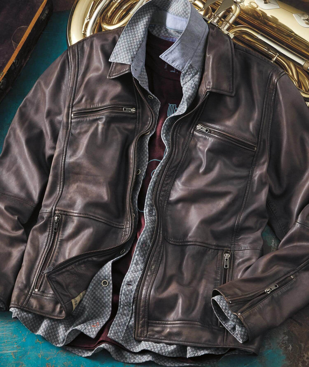 Burnished Lambskin Leather Moto Jacket