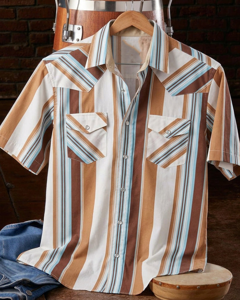 Men's Short Sleeve Vertical Stripe Western Shirt