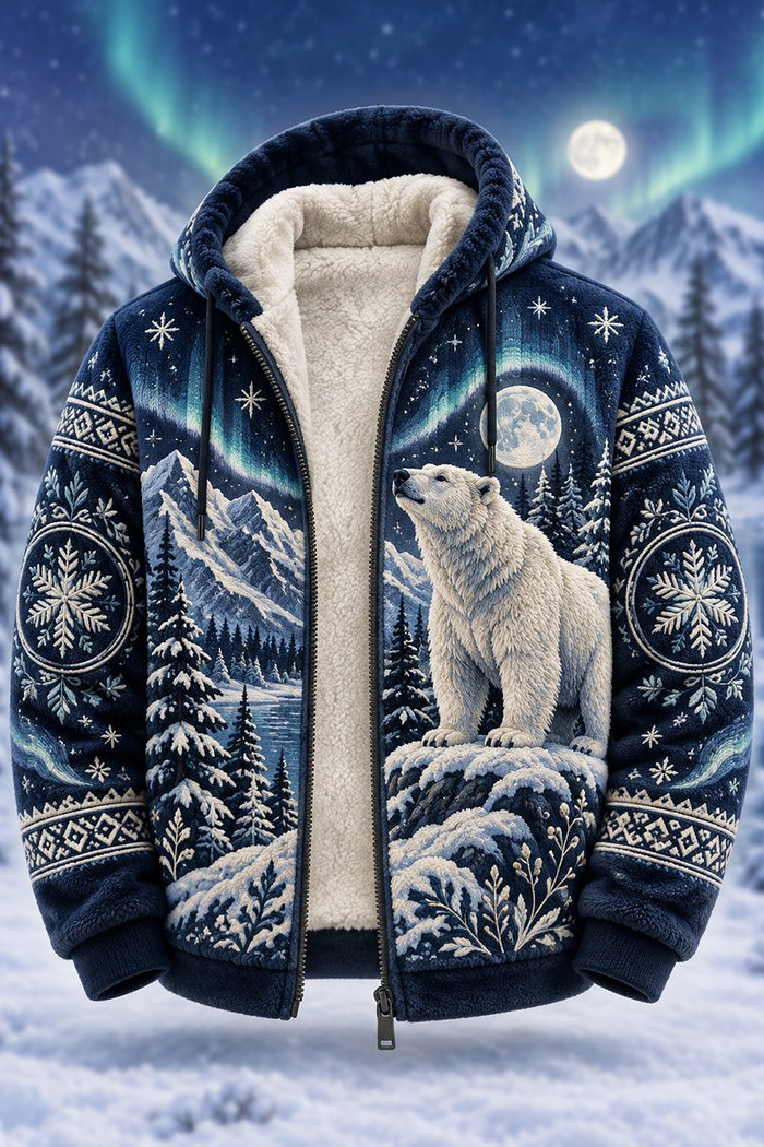 Nordic Aurora Polar Bear Fleece Hooded Jacket